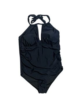 *NEW* 18W Black One-Piece Swimsuit Aqua Eve Swim Bathing Suit - Tie at Neck
